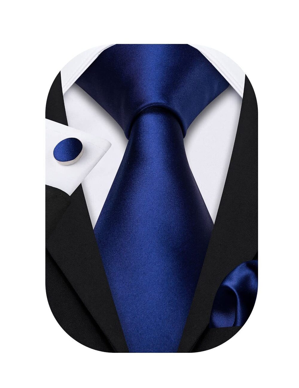 1067 Navy Blue Ties for Wedding Business Handkerchief Cufflinks Necktie Set